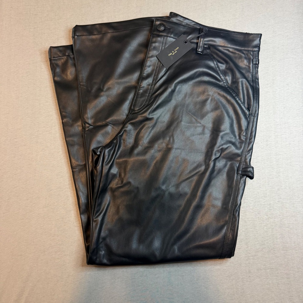 $450 NEW Rag & Bone Sid Carpenter Black Vegan Leather Wide Leg Pants Size 32
